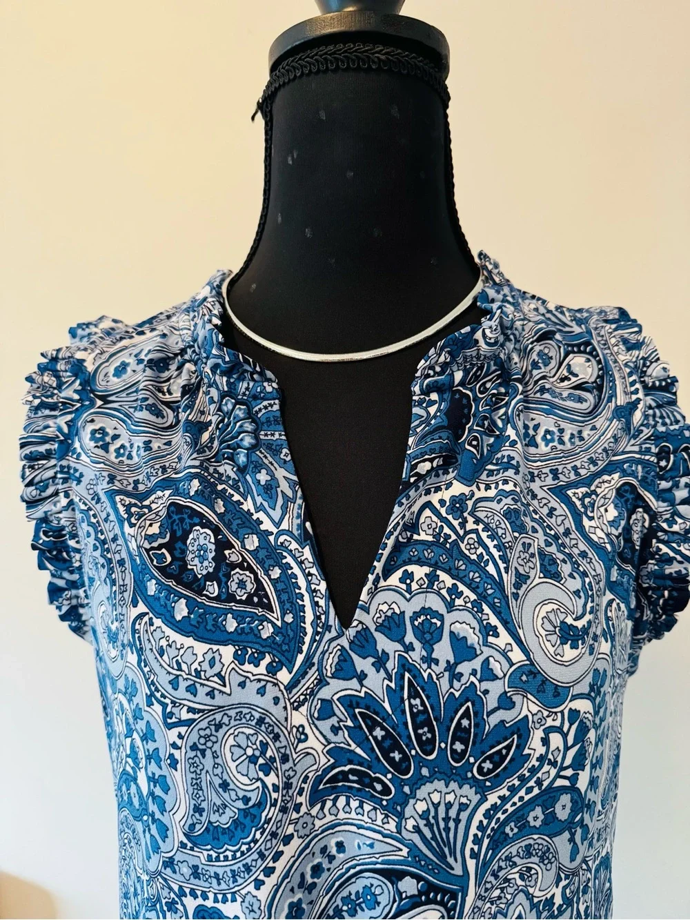 Michael Kors Blue Paisley Sleeveless V-Neck Dress
